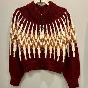 Sundance Fair Isle Chunky Knit Zip Cardigan Sweater, XS